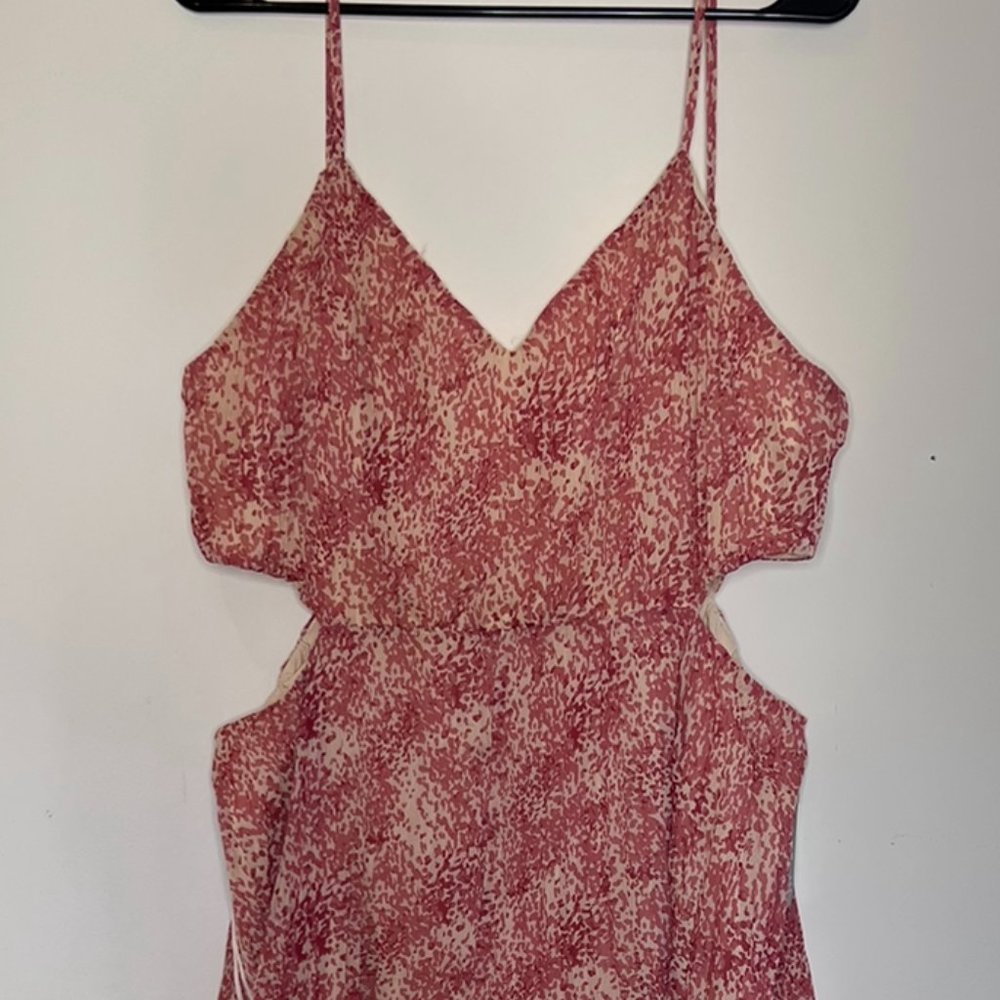 Express Maxi Dress Coral Fitted Pleated A-Line Skirt Side Cutouts Size L NWT